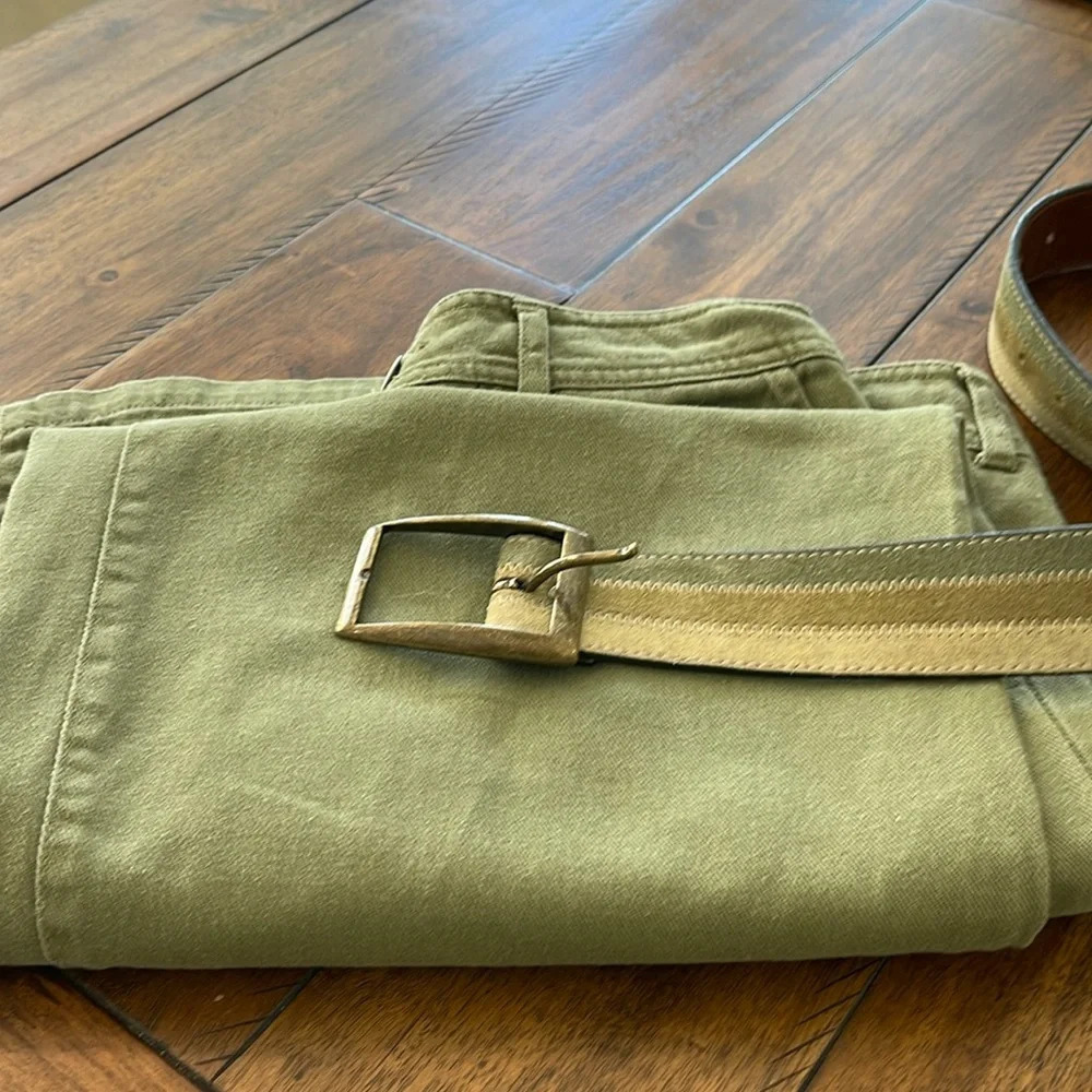 Who What Wear Olive cropped high rise Wide Leg Pants Sz 6 / GAP belt size M 34 - Picture 16 of 16